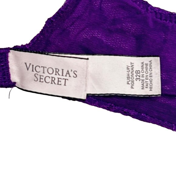 Victoria's Secret 32B Push Up Bra Purple Lace Strappy Front Adjustable Straps - Picture 8 of 12
